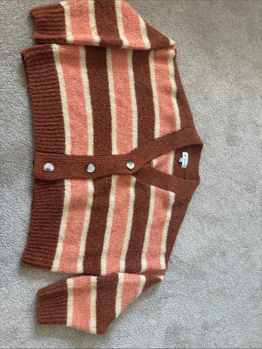 Lost + Wander Striped Rust, Blush Pink, and Cream Button Cardigan